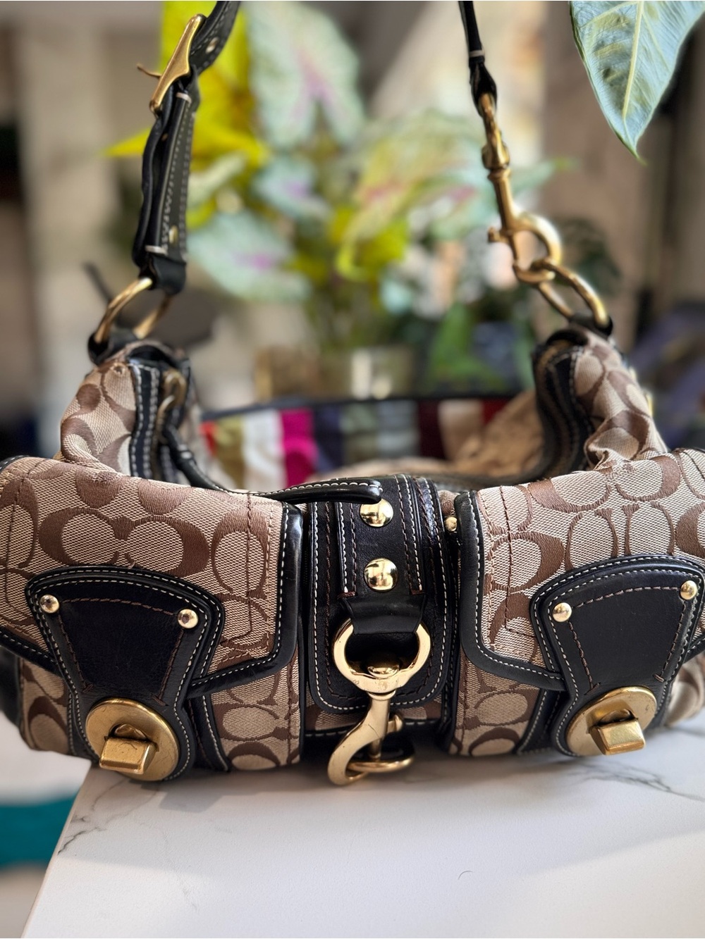 Coach Brown Legacy Lining Double Turnlock Clasp Vintage Bag+Wallet - Picture 9 of 16